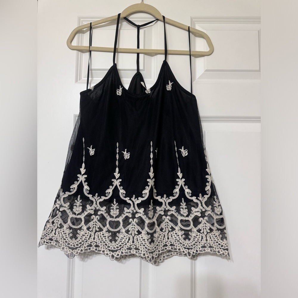 Have Black and White Embroidered Tank Top